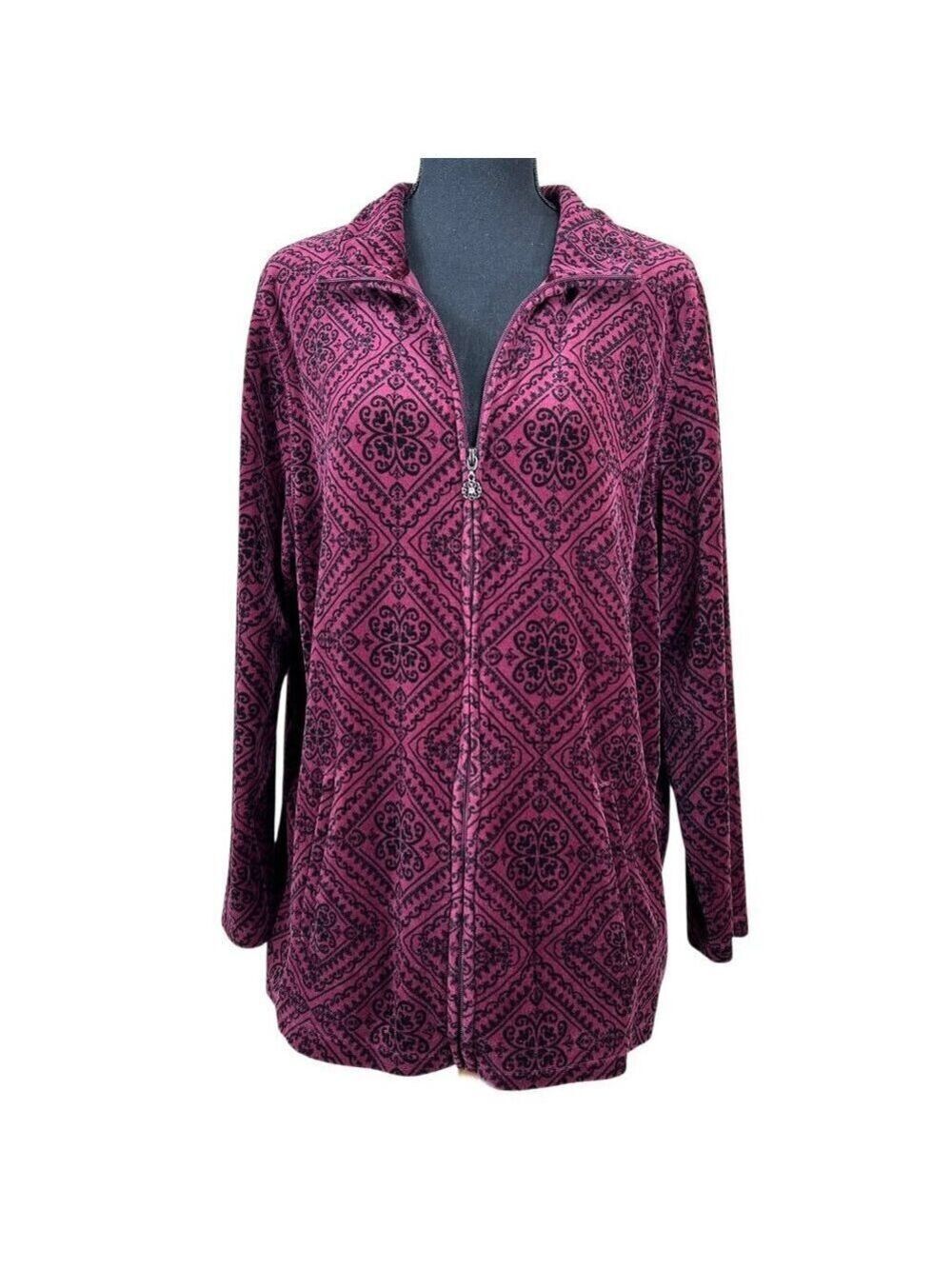 Catherine's Purple Velour Full-Zip Pockets Jacket Size OX, 14-16W